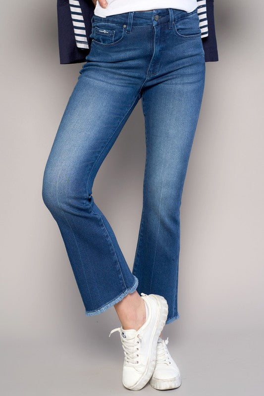 Dark Wash High Rise Cropped Bootcut Denim Jean Pants - Tigbuls Variety Fashion