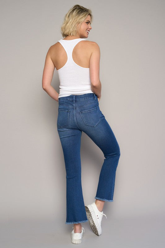 Dark Wash High Rise Cropped Bootcut Denim Jean Pants - Tigbul's Variety Fashion Shop
