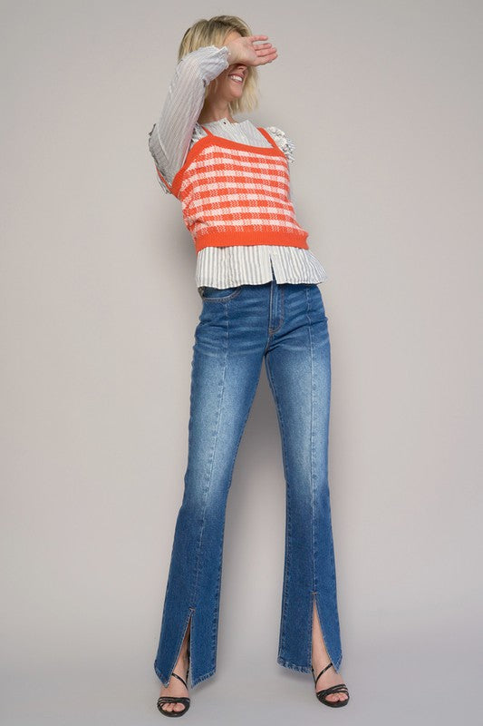 HIGH RISE FRONT SLIT SLIM BOOT JEANS - Tigbul's Variety Fashion Shop