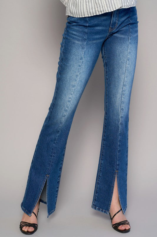 HIGH RISE FRONT SLIT SLIM BOOT JEANS - Tigbul's Variety Fashion Shop