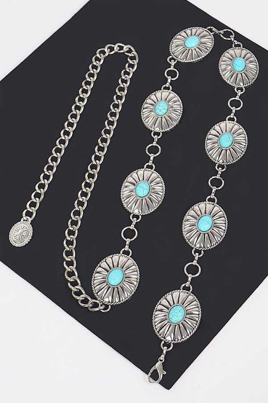 Turquoise Western Concho Chain Belt - Tigbul's Variety Fashion Shop