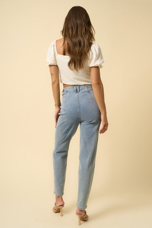High Waist Seamed Tapered Jeans - Tigbul's Variety Fashion Shop