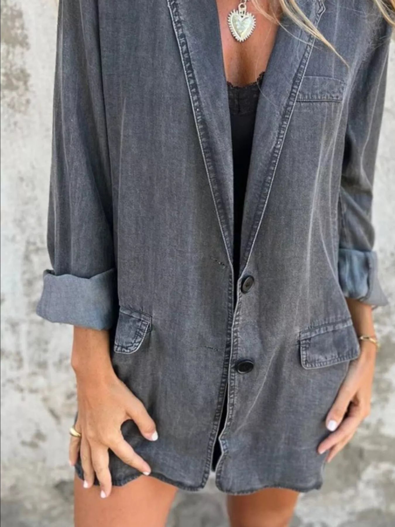 Full Size Button Down Denim Blazer Plus Size - Tigbul's Variety Fashion Shop