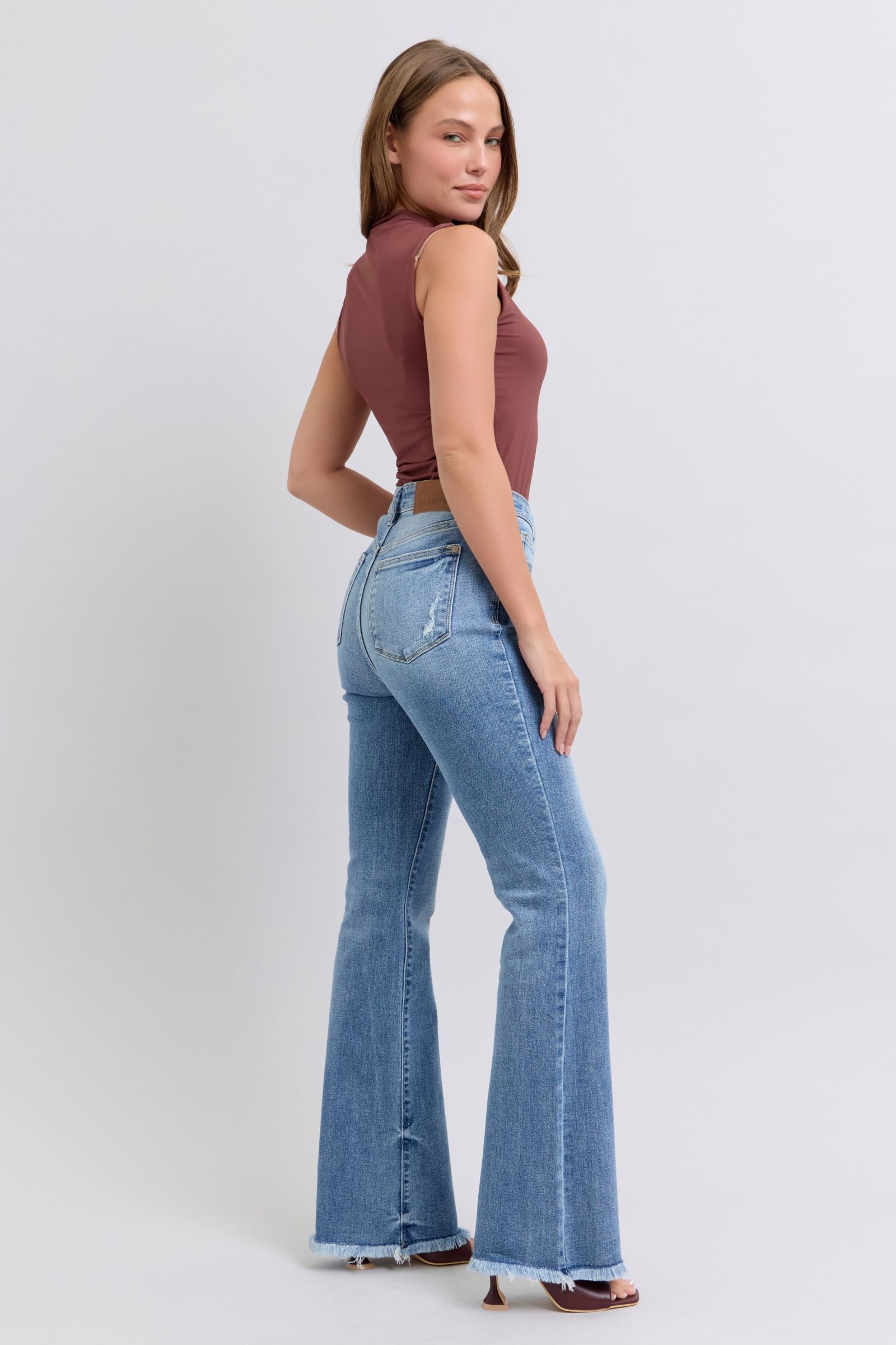 Judy Blue Full Size Raw Hem High Rise Bootcut Jeans - Tigbul's Variety Fashion Shop