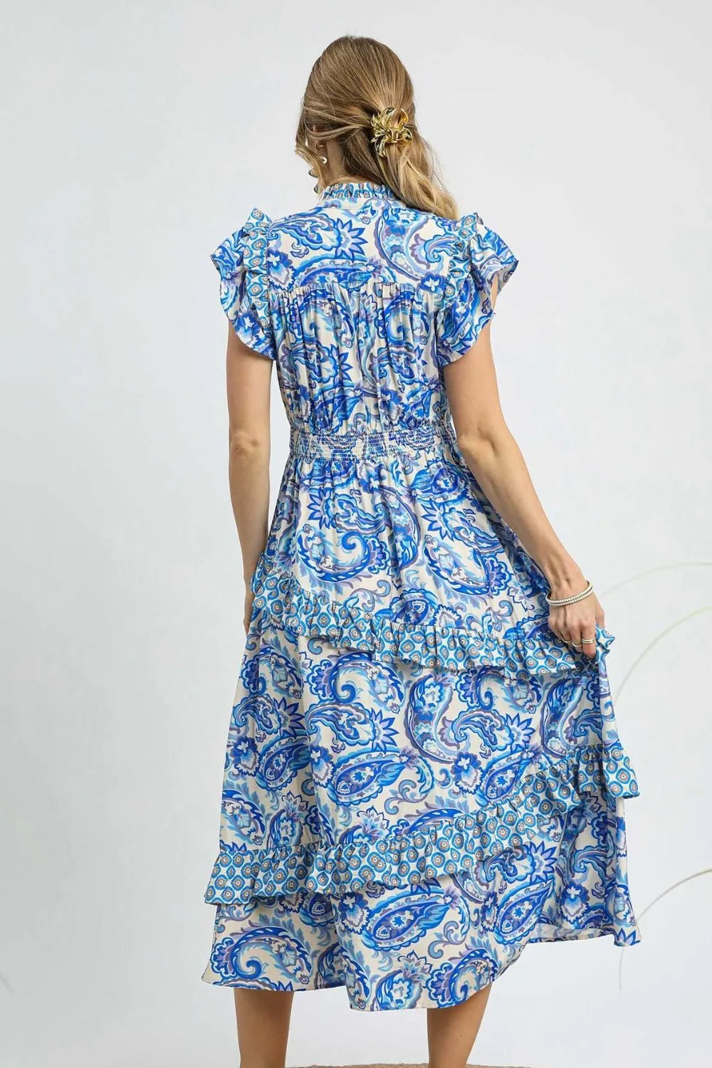 Umgee Paisley Print Ruffle Sleeve Midi Dress - Tigbul's Variety Fashion Shop