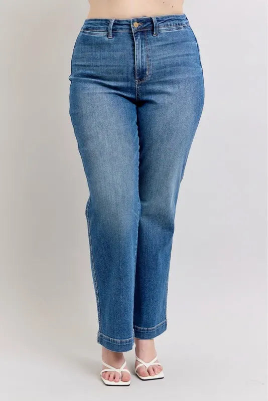 Judy Blue Full Size High Waist Contrast Thread Straight Plus Size - Tigbul's Variety Fashion Shop