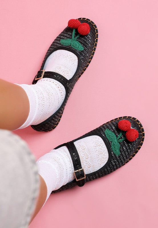 Brunch Date Cherry Accent Mary Jane Flats - Tigbul's Variety Fashion Shop