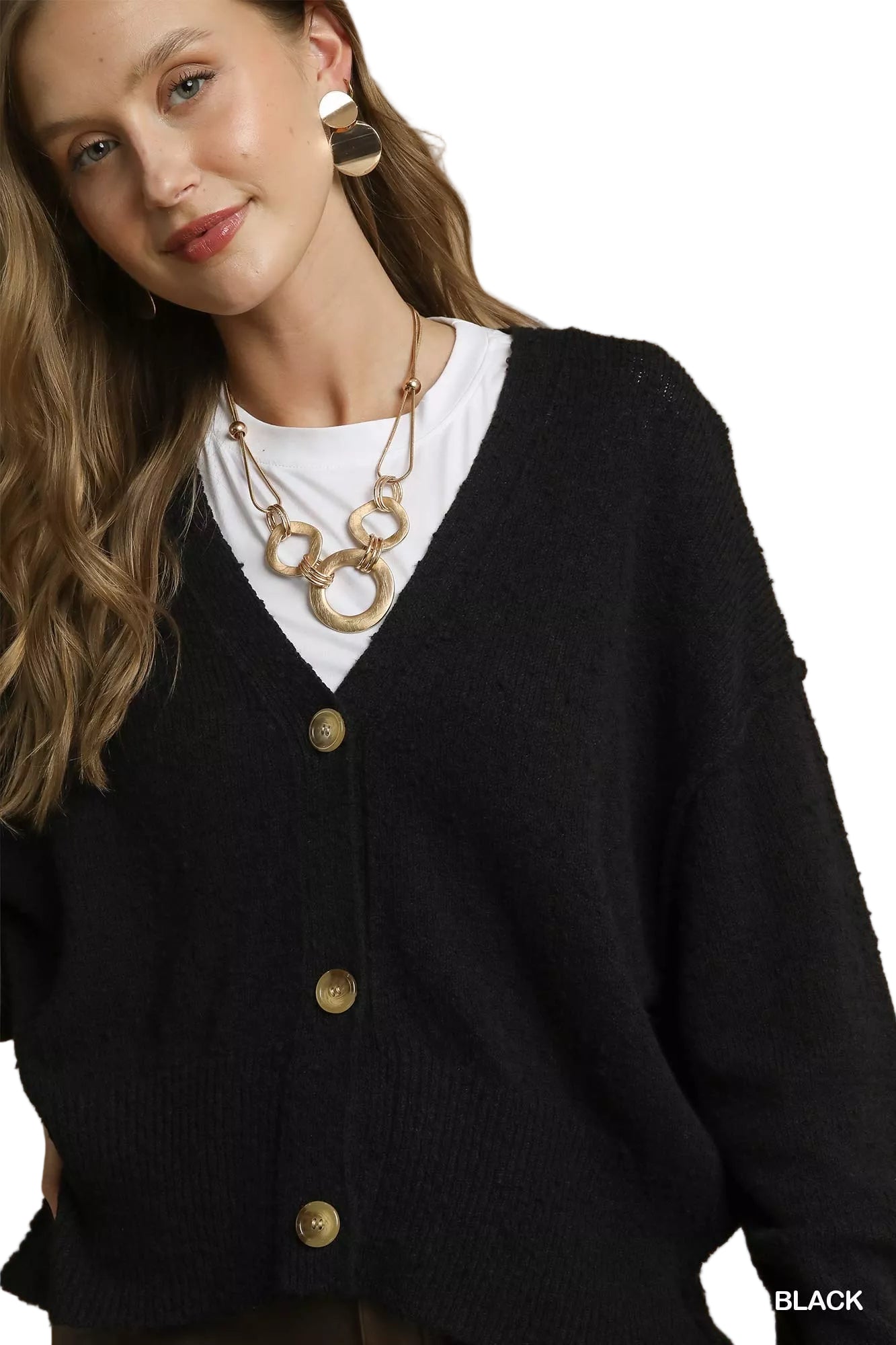 Black Button-Front V-Neck Knit Cardigan - Tigbul's Variety Fashion Shop