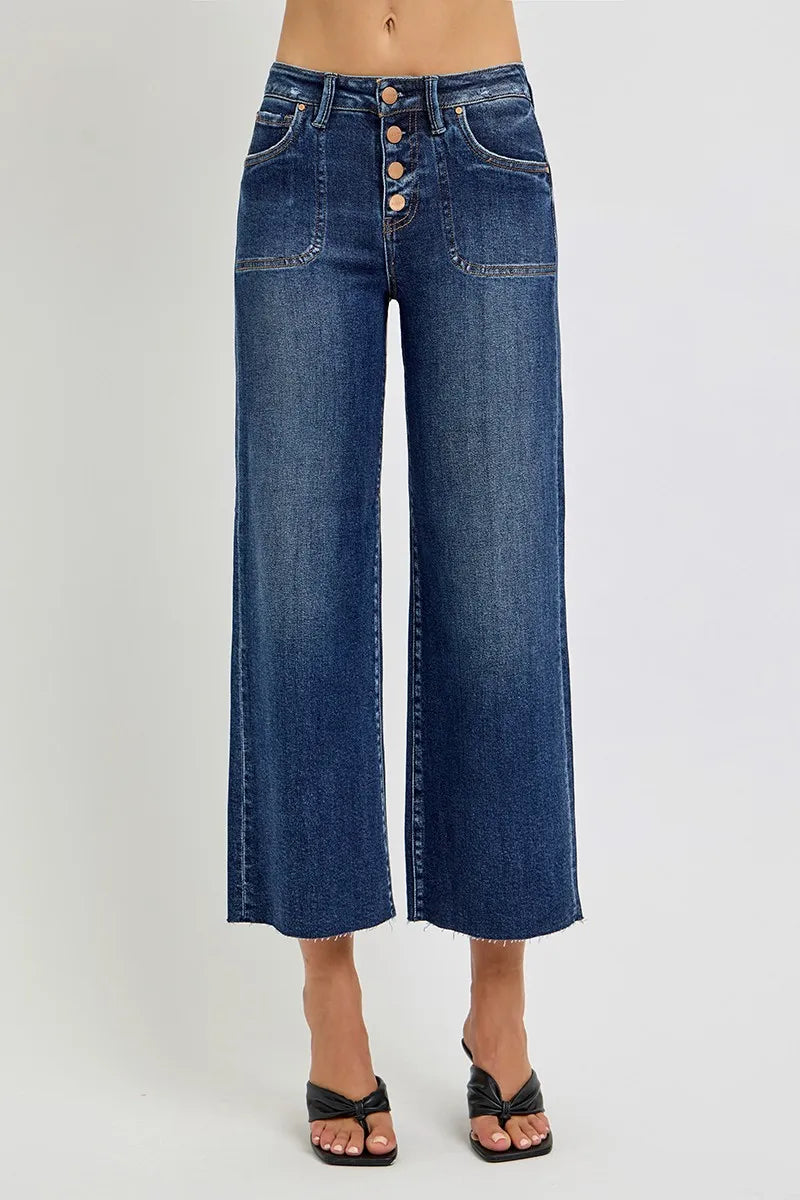 RISEN Full Size High Rise Crop Wide Button Up Jeans Plus Size - Tigbul's Variety Fashion Shop