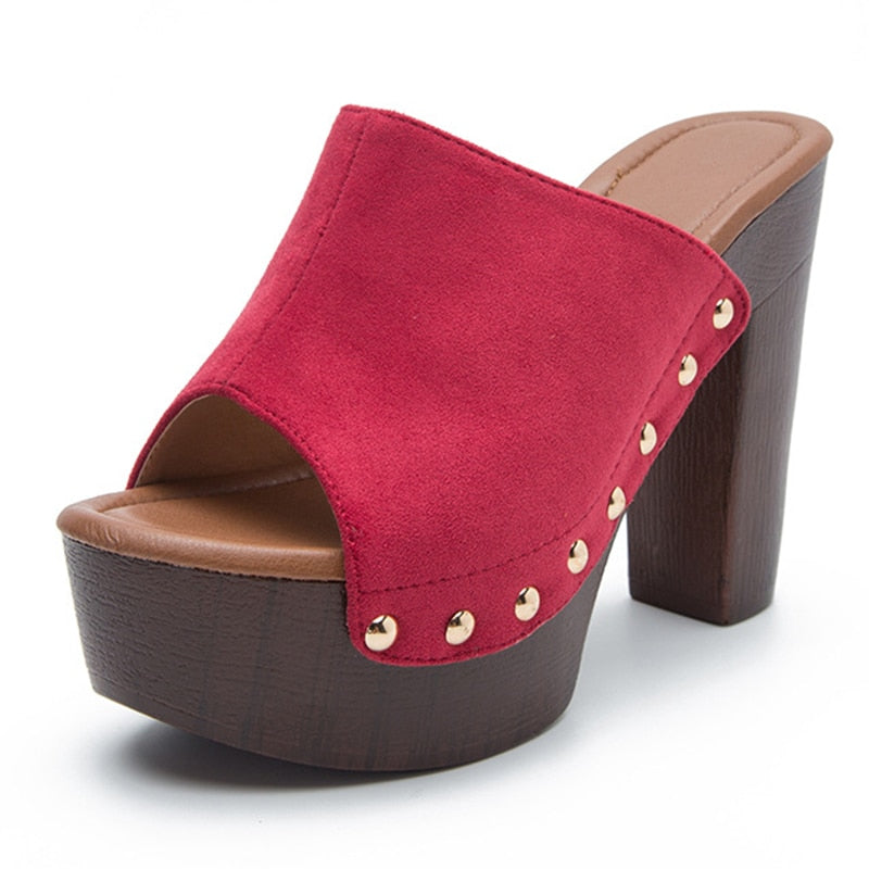 Brand Summer Slippers Women High Heels Shoes Female Fashion Platform Shoes Outside Women Slippers Pumps Rivet Mules Shoes - Tigbul's Variety Fashion Shop