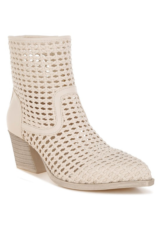 Artisole Woven Pleather Block Heel Boots - Tigbul's Variety Fashion Shop