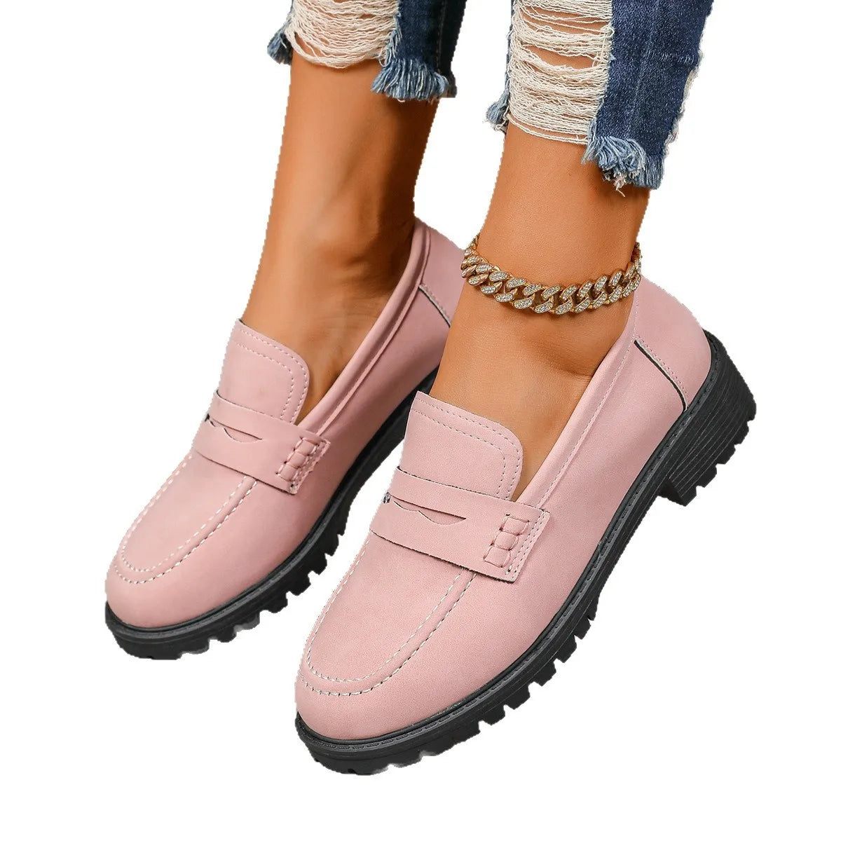 Round Toe Block Heels Loafers - Tigbul's Variety Fashion Shop