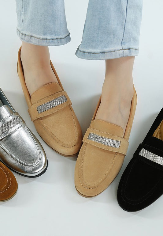 New Ode Rhinestone Penny Strap Loafers Loafers - Tigbul's Variety Fashion Shop