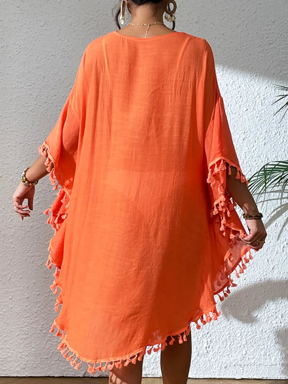 Tassel Cutout Scoop Neck Cover-Up Dress - Tigbul's Variety Fashion Shop