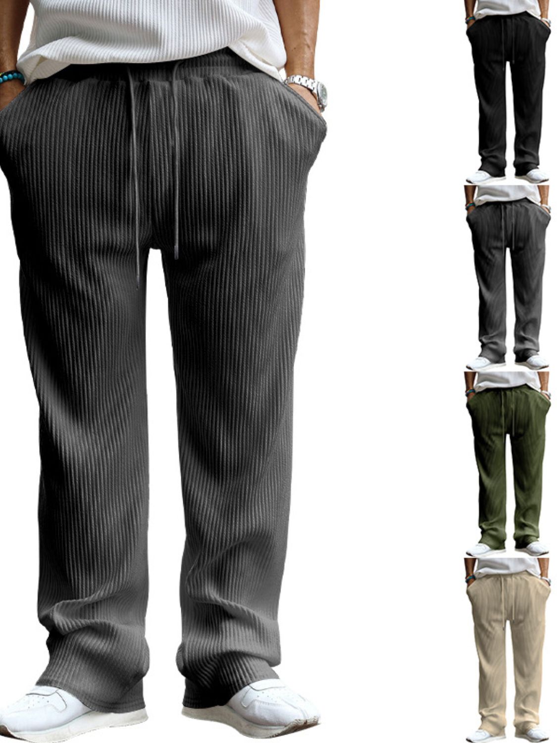 Men's Full Size Ribbed Drawstring Wide Leg Pants - Tigbul's Variety Fashion Shop