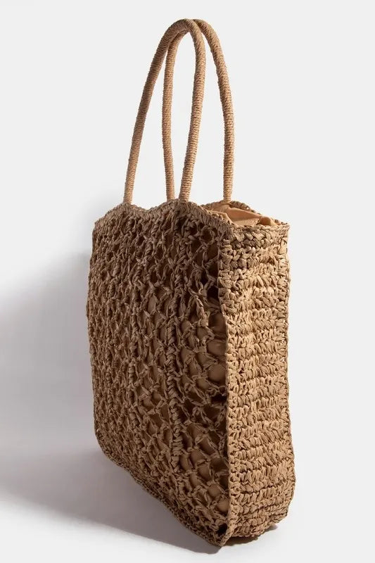 Intricate Braided Khaki Tote Bag - Tigbul's Variety Fashion Shop