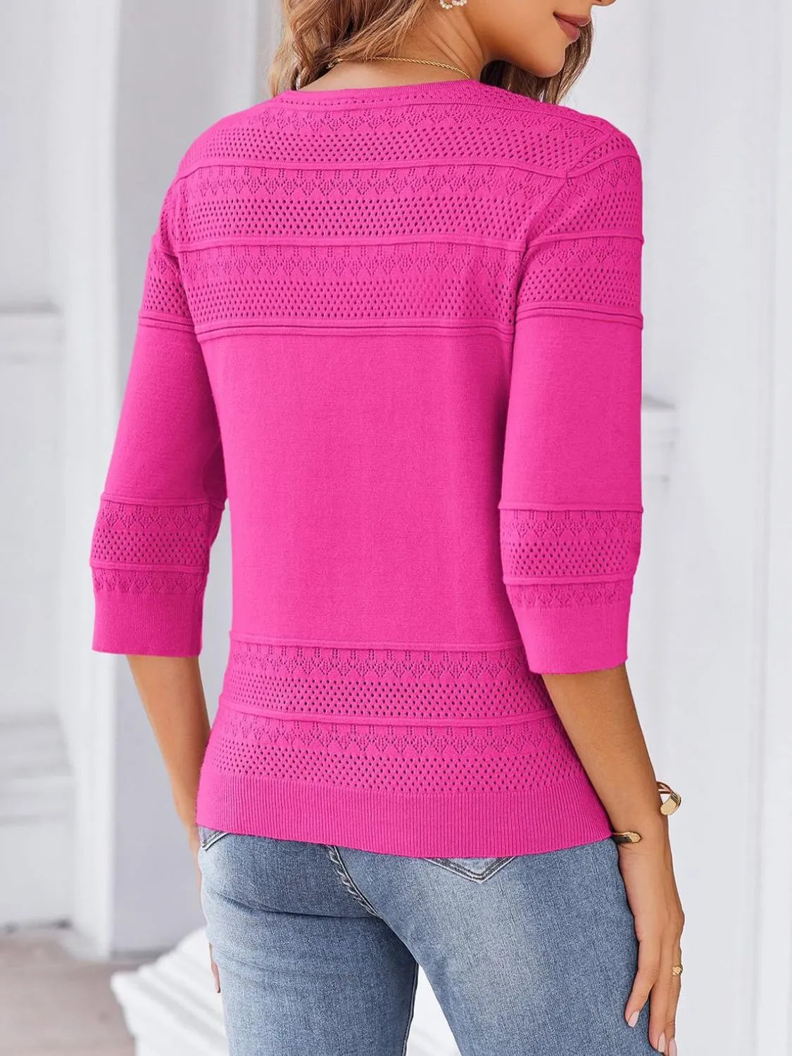 Button Up 3/4 Sleeve Cardigan - Tigbul's Variety Fashion Shop