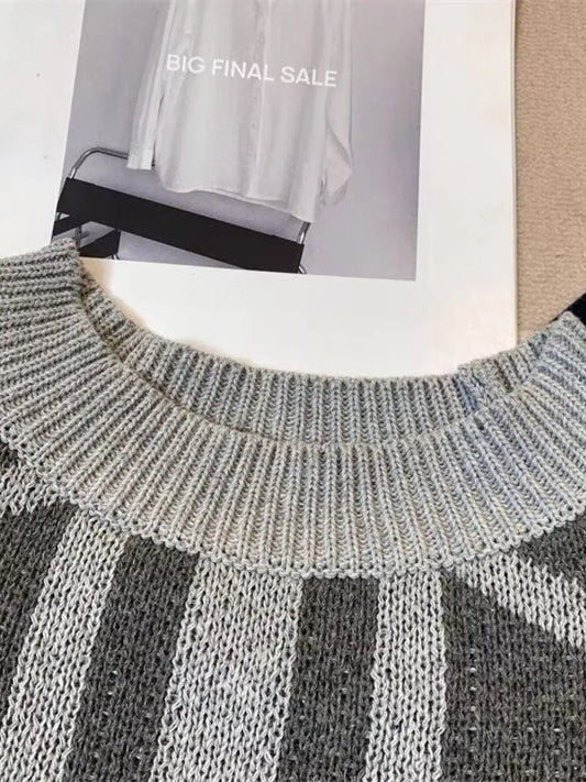 Men's Geometric Pattern Knitted Sweater - Tigbul's Variety Fashion Shop