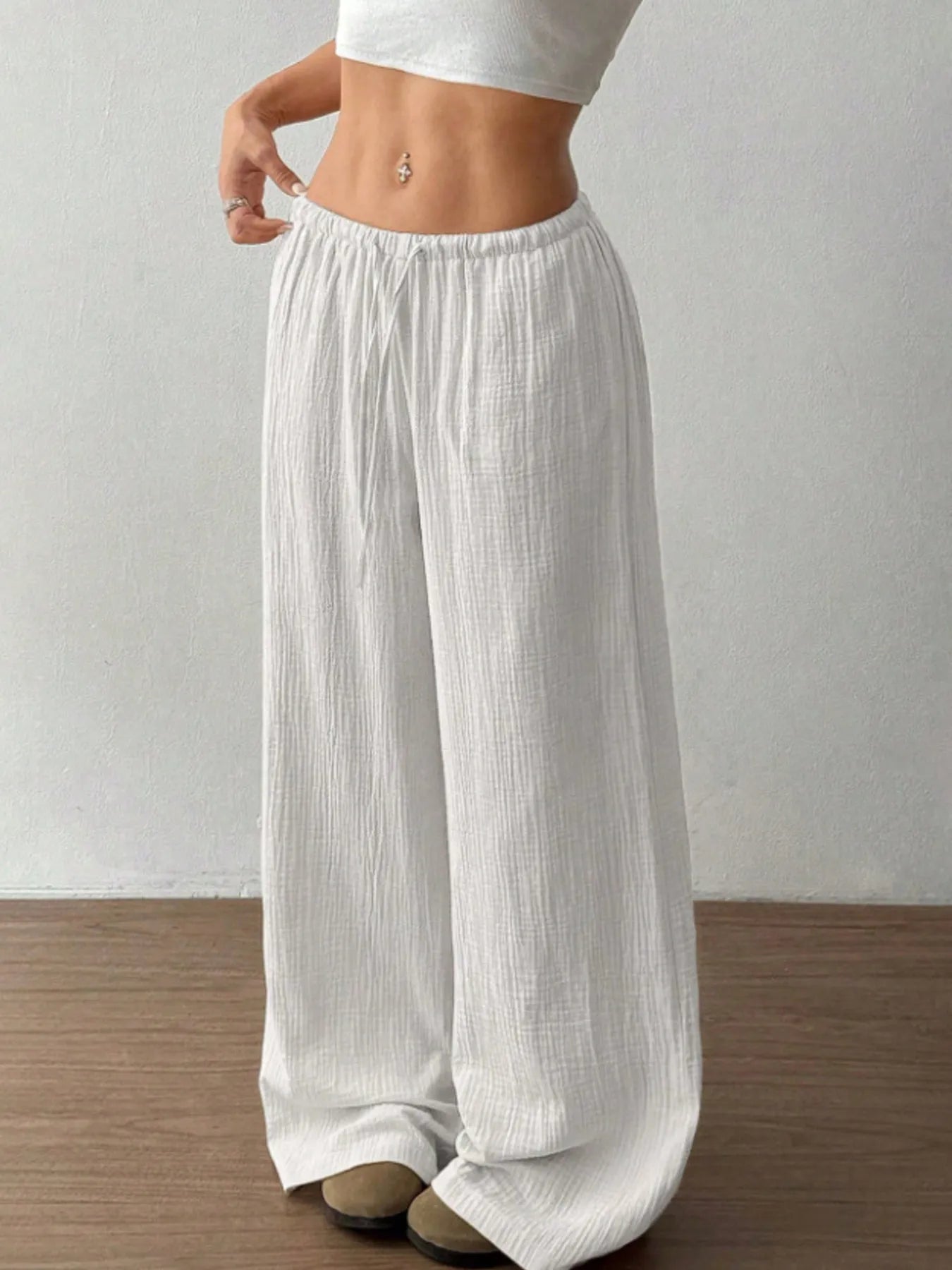 Wide Leg Drawstring Casual Pants - Tigbul's Variety Fashion Shop
