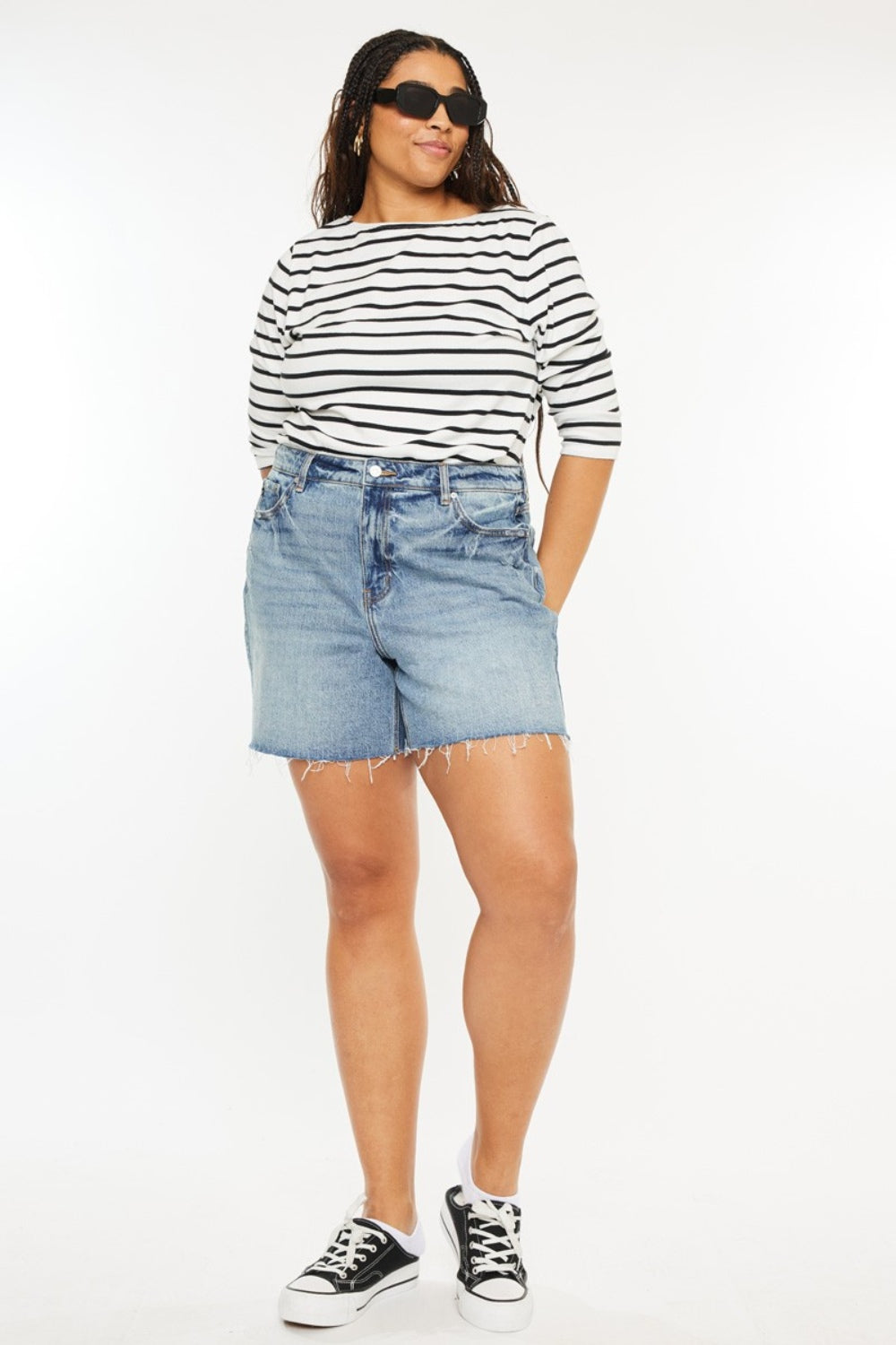 Kancan Full Size Raw Hem High Waist Denim Shorts - Tigbul's Variety Fashion Shop