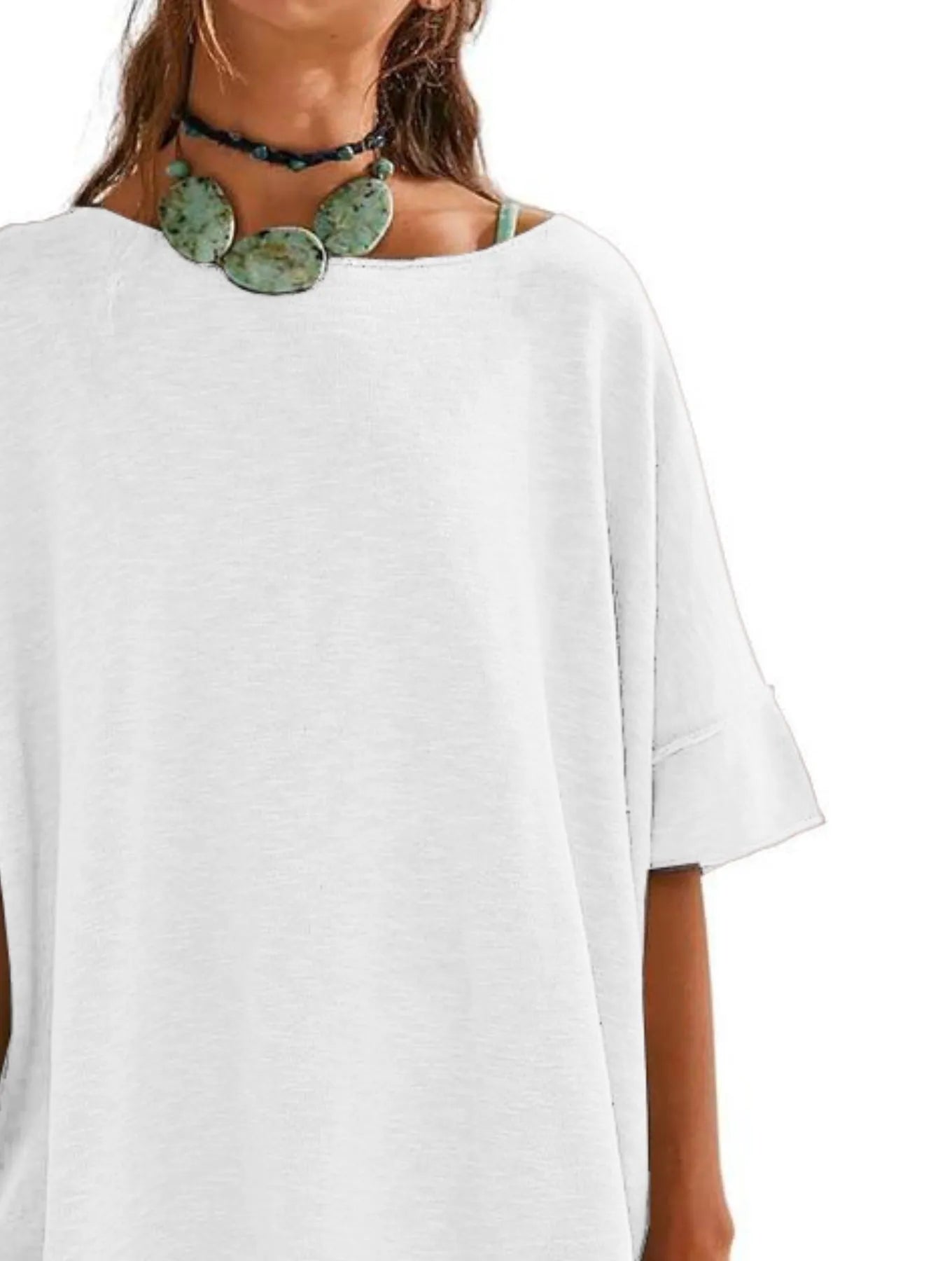 Oversized Round Neck Drop-Shoulder T-Shirt - Tigbul's Variety Fashion Shop