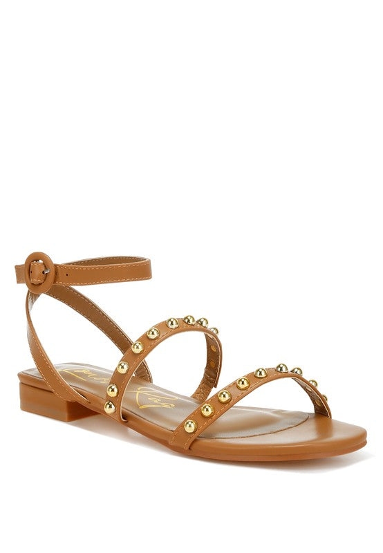 Flippity Studded Ankle Strap Flat Sandals - Tigbul's Variety Fashion Shop