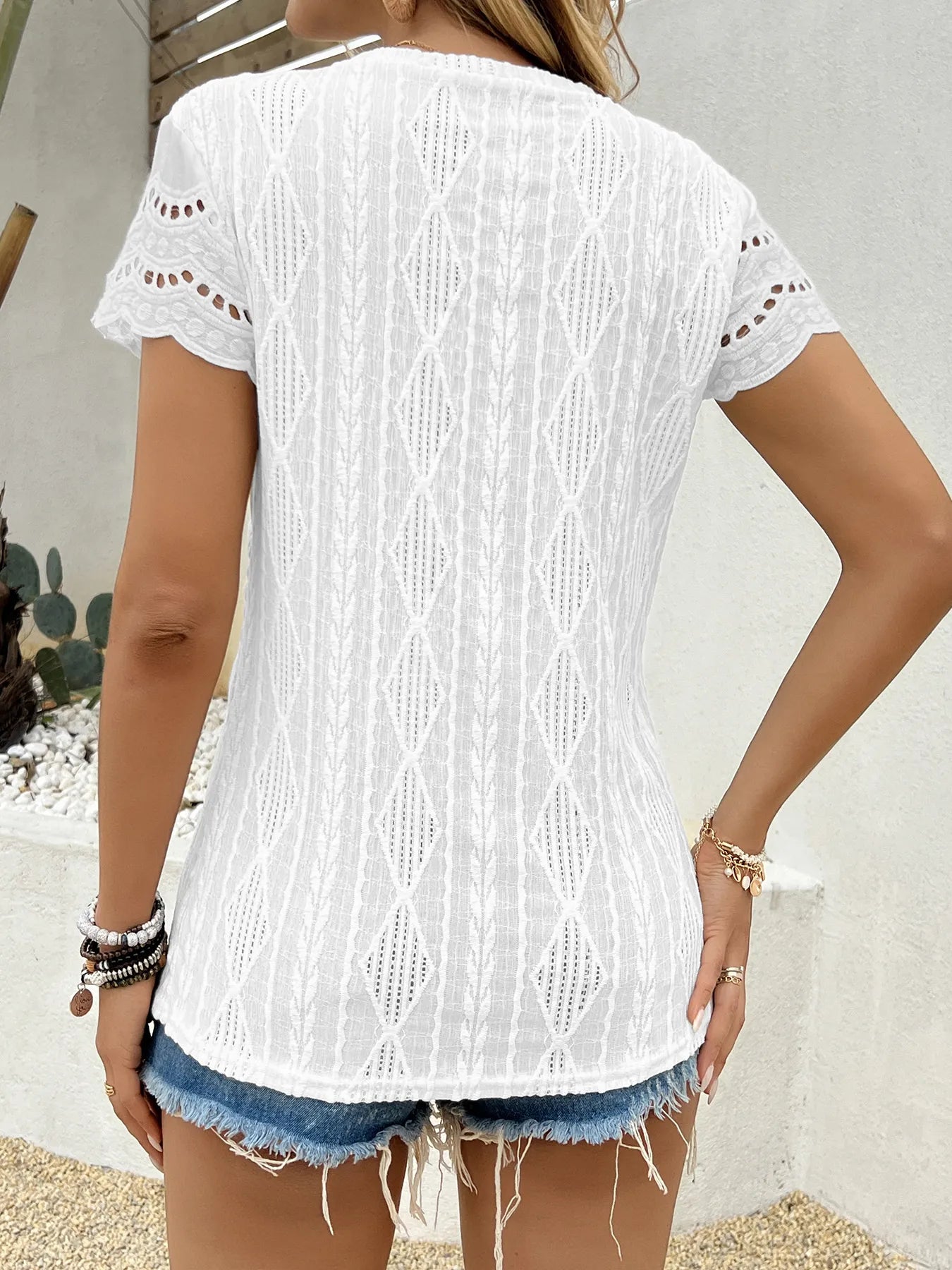 Crochet Lace Short Sleeve T-Shirt - Tigbul's Variety Fashion Shop