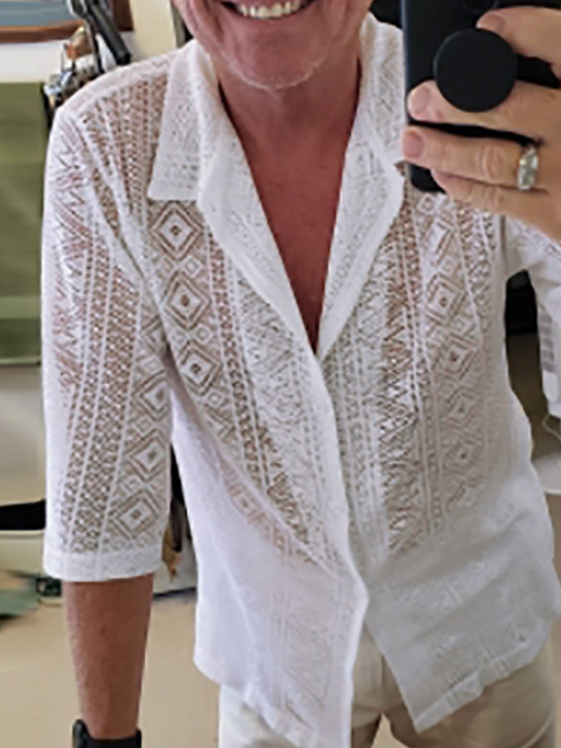 Men's Full Size Lace Half Sleeve Button Down Shirt Plus Size - Tigbul's Variety Fashion Shop