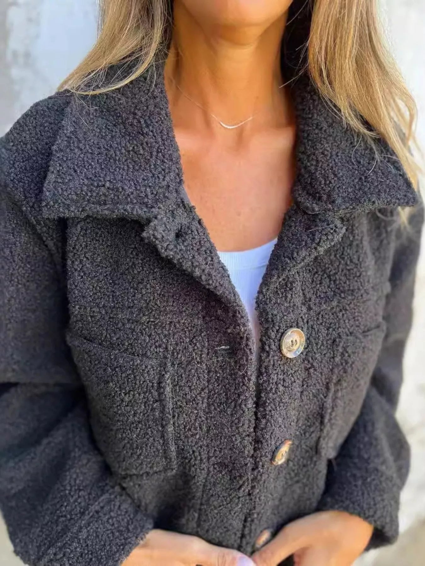 Full Size Single-Breasted Sherpa Shacket Plus Size - Tigbul's Variety Fashion Shop