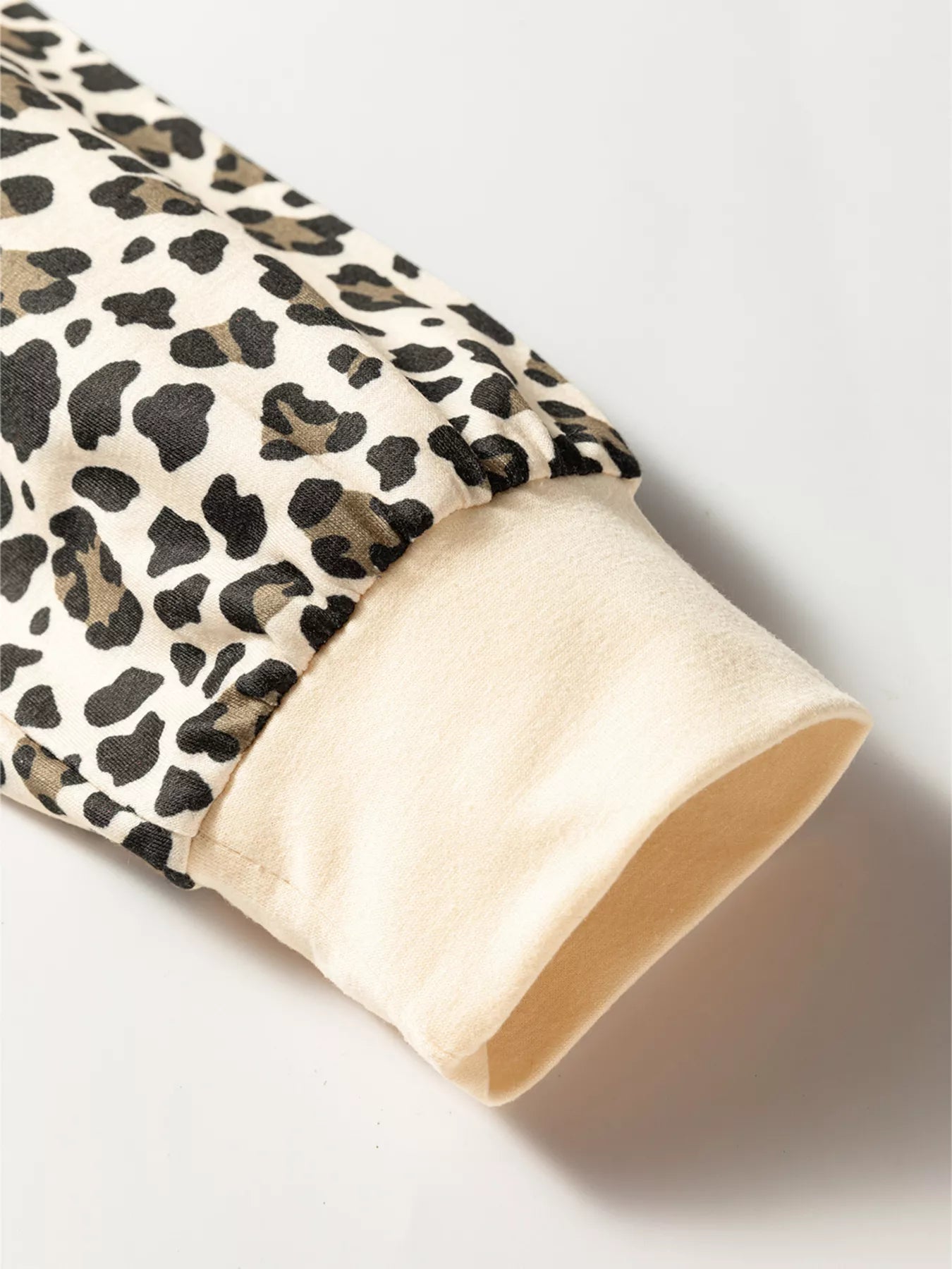 Leopard Print Contrast Trim Long Sleeve Pullover and Drawstring Shorts 2pcs Outfit - Tigbul's Variety Fashion Shop