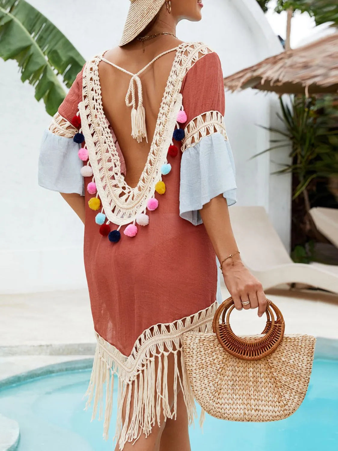 Backless Tassel Hem V-Neck Cover-Up - Tigbul's Variety Fashion Shop