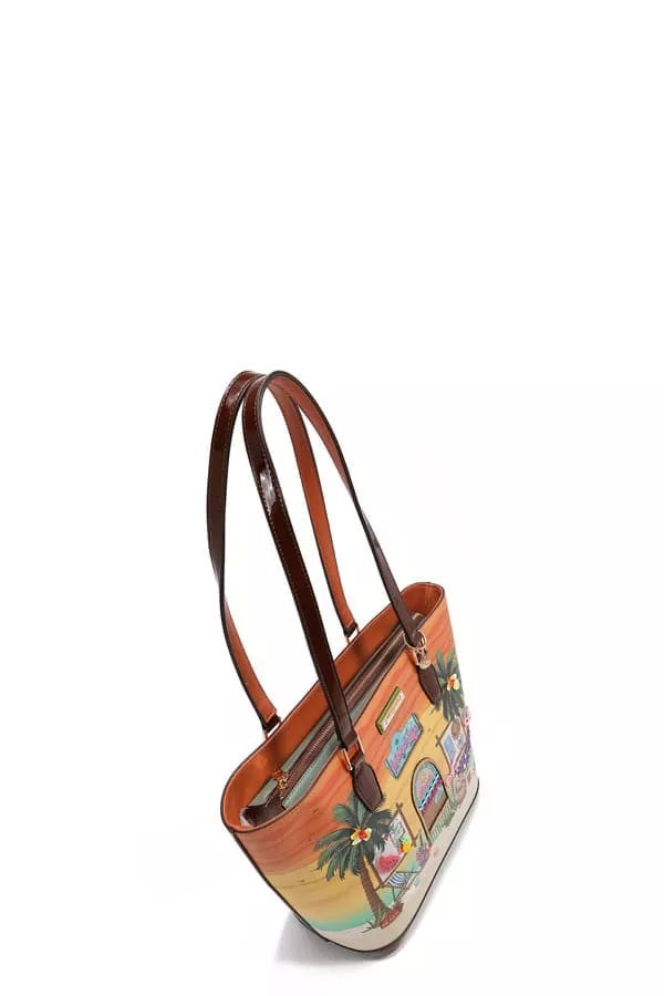 Nicole Lee USA Tropical Beach House Print Shopper Bag - Tigbul's Variety Fashion Shop
