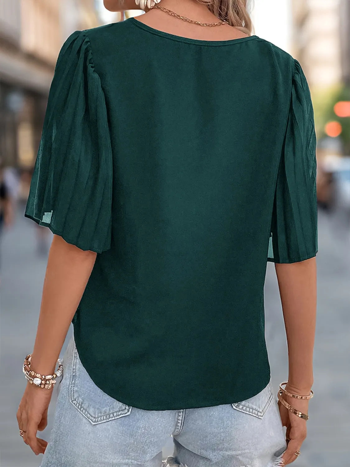 V-Neck Half Sleeve Blouse - Tigbul's Variety Fashion Shop