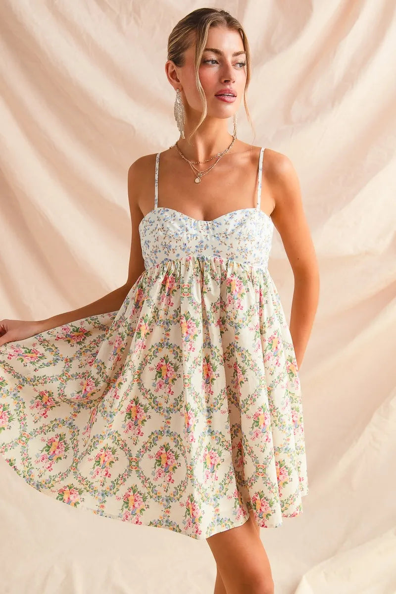 SO ME Mixed Floral Print Sleeveless Mini Dress - Tigbul's Variety Fashion Shop