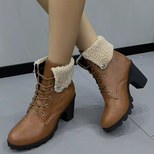 Lace Up Block Heels Boots - Tigbul's Variety Fashion Shop