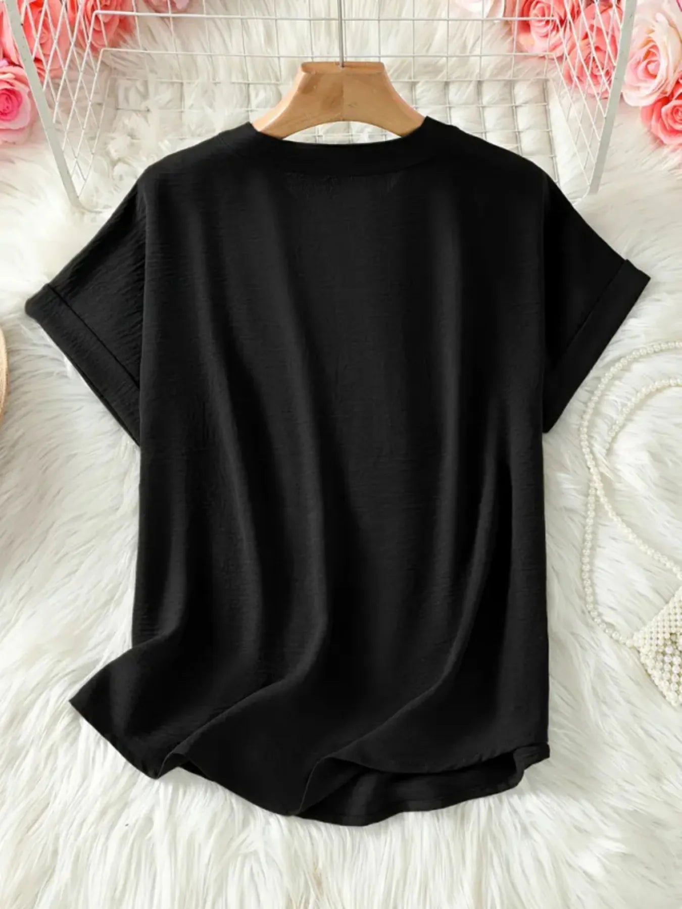 Casual Notched Short Sleeve Blouse - Tigbul's Variety Fashion Shop