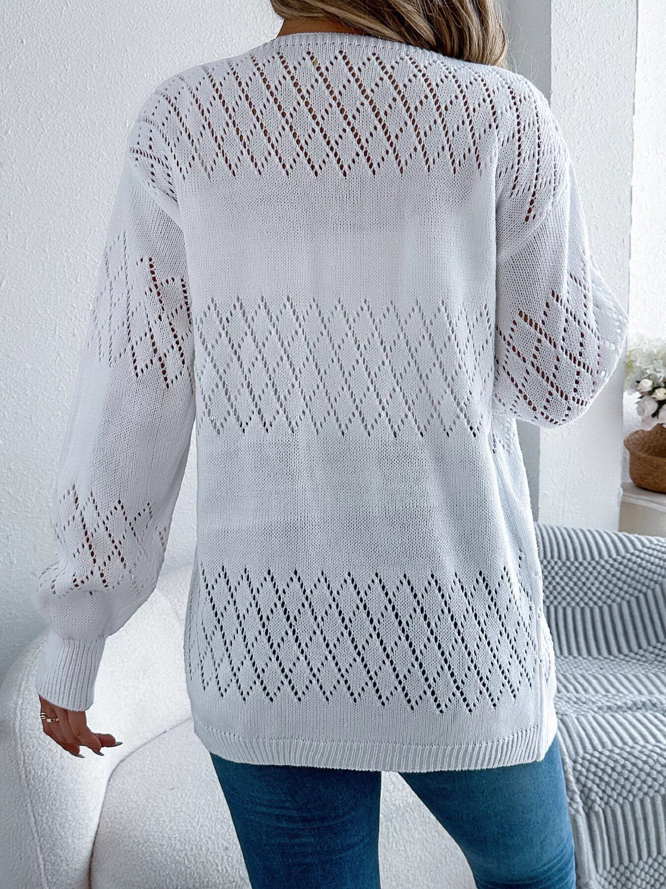 Openwork Open Front Long Sleeve Cardigan - Tigbul's Variety Fashion Shop