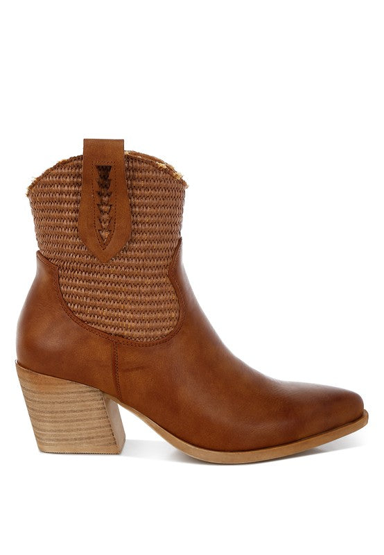 Big Mood Raffia & Faux Leather Cowboy Boots - Tigbul's Variety Fashion Shop