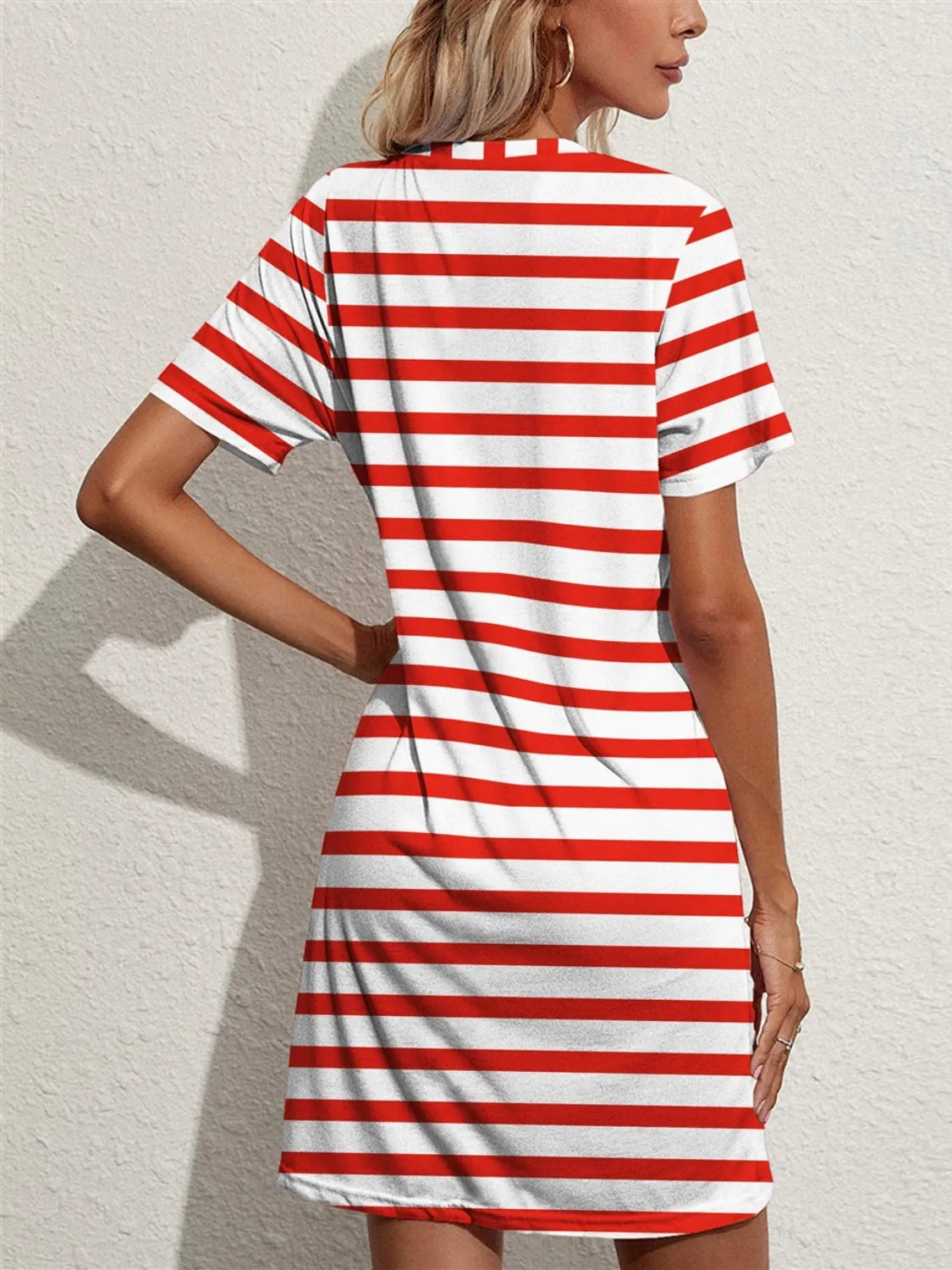 Contrast Striped Round Neck Short Sleeve Dress - Tigbul's Variety Fashion Shop