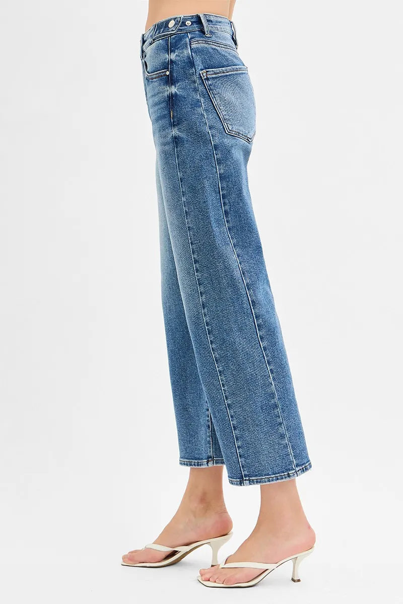 RISEN High Rise Cropped Barrel Adjustable Waist Band Jeans - Tigbul's Variety Fashion Shop