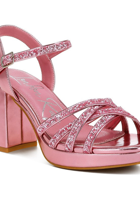Sparks Fly Glitter Strappy Block Sandals - Tigbul's Variety Fashion Shop
