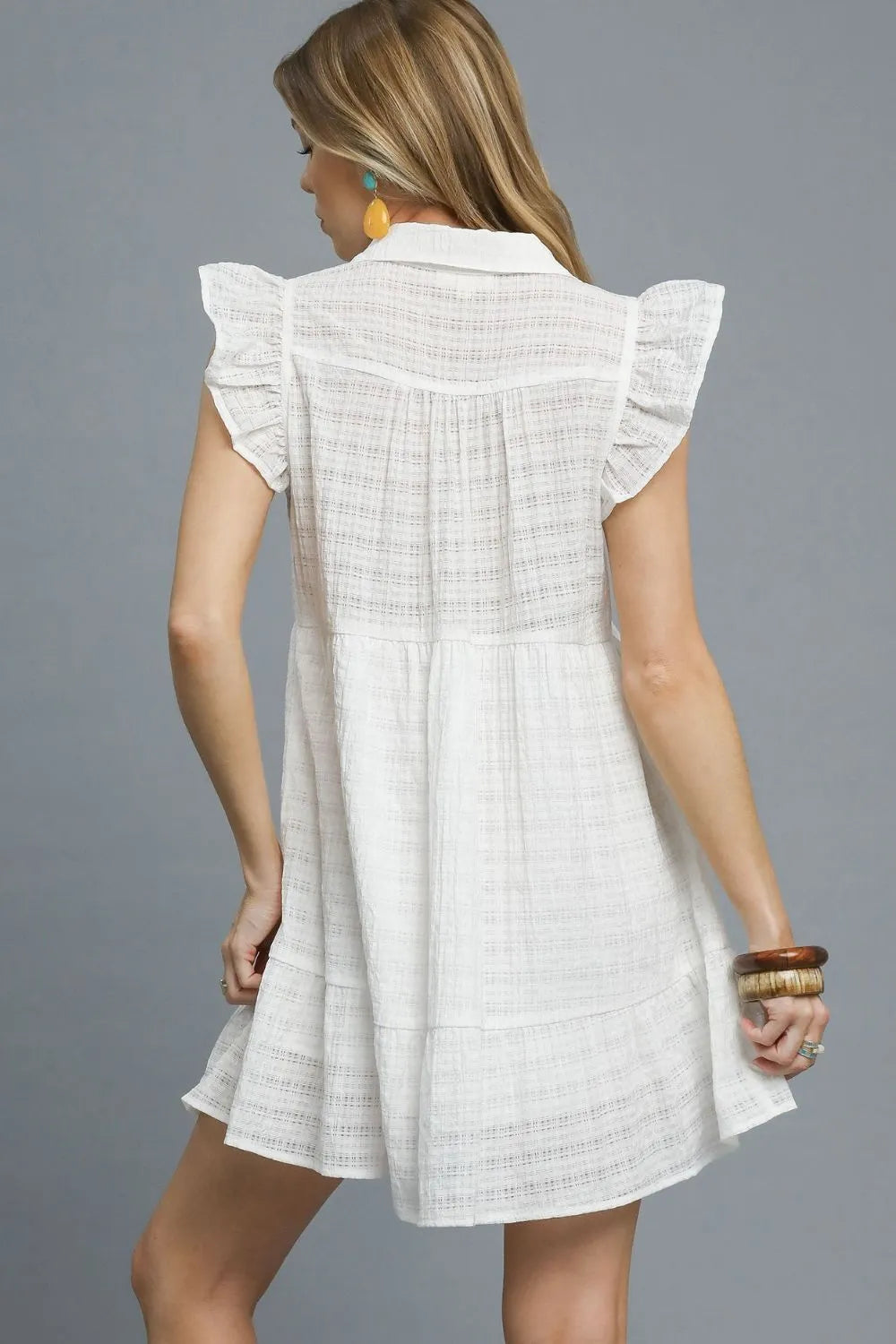 Umgee Ruffle Cap Sleeve Textured Mini Dress - Tigbul's Variety Fashion Shop