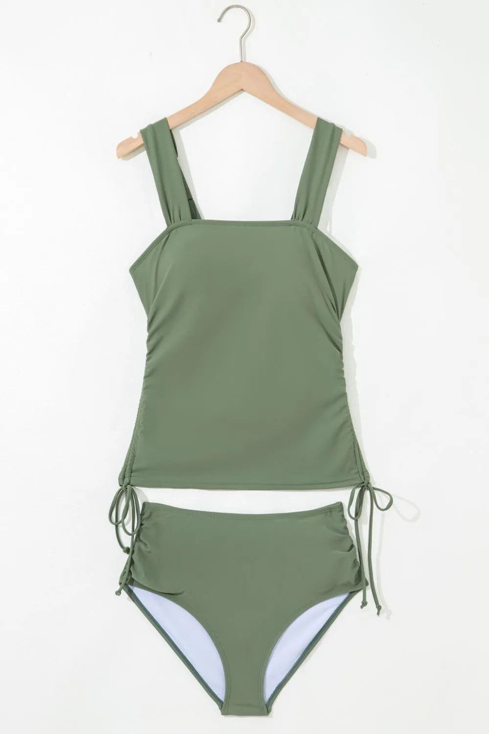 Drawstring Ruched Wide Straps Tankini Set - Tigbul's Variety Fashion Shop