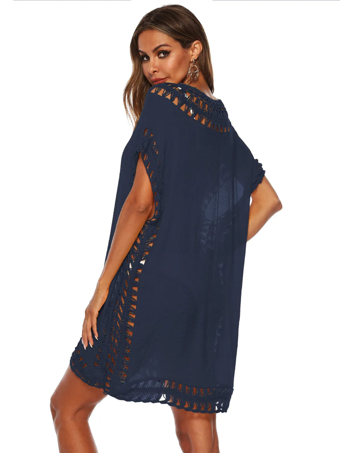 Bohemian Crochet Trim Beach Cover Up Dress - Tigbul's Variety Fashion Shop