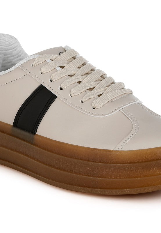 Knockout Faux Leather Lace-Up Sneakers - Tigbul's Variety Fashion Shop