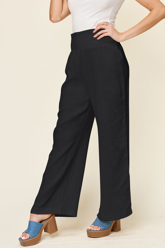 Texture Smocked Waist Wide Leg Pants - Tigbul's Variety Fashion Shop