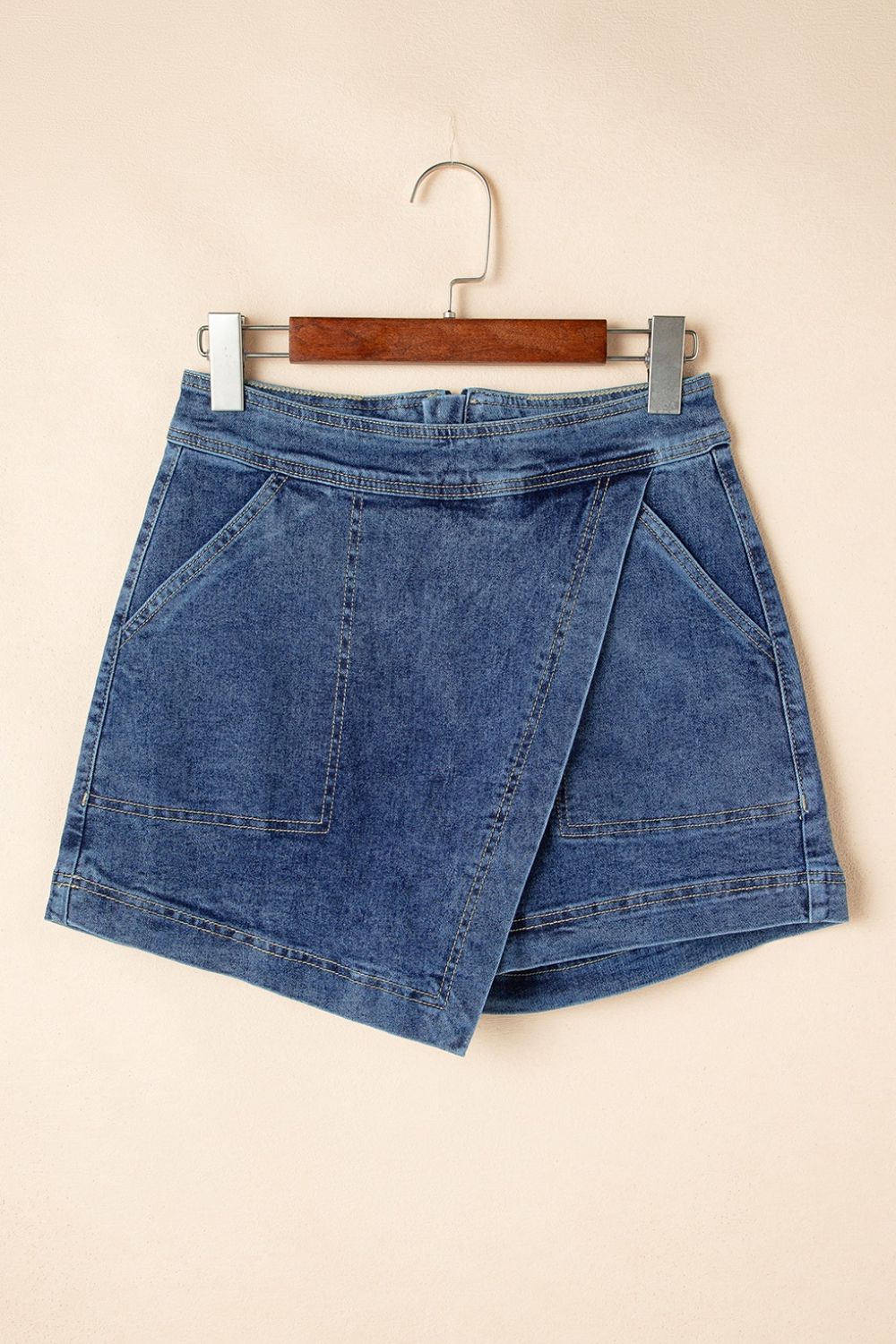 Asymmetrical Denim Skort with Pockets - Tigbul's Variety Fashion Shop