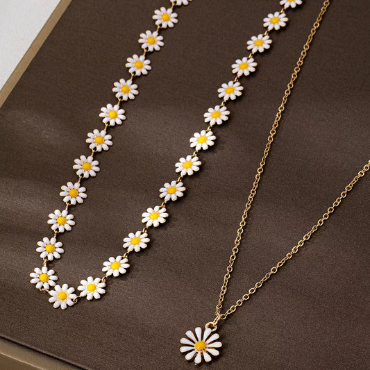 2 Piece 18K Gold-Plated Daisy Necklace - Tigbul's Variety Fashion Shop