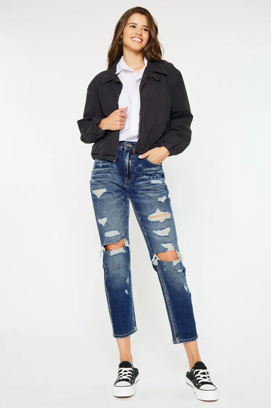 Kancan High Rise Distressed Mom Fit Jeans - Tigbul's Variety Fashion Shop