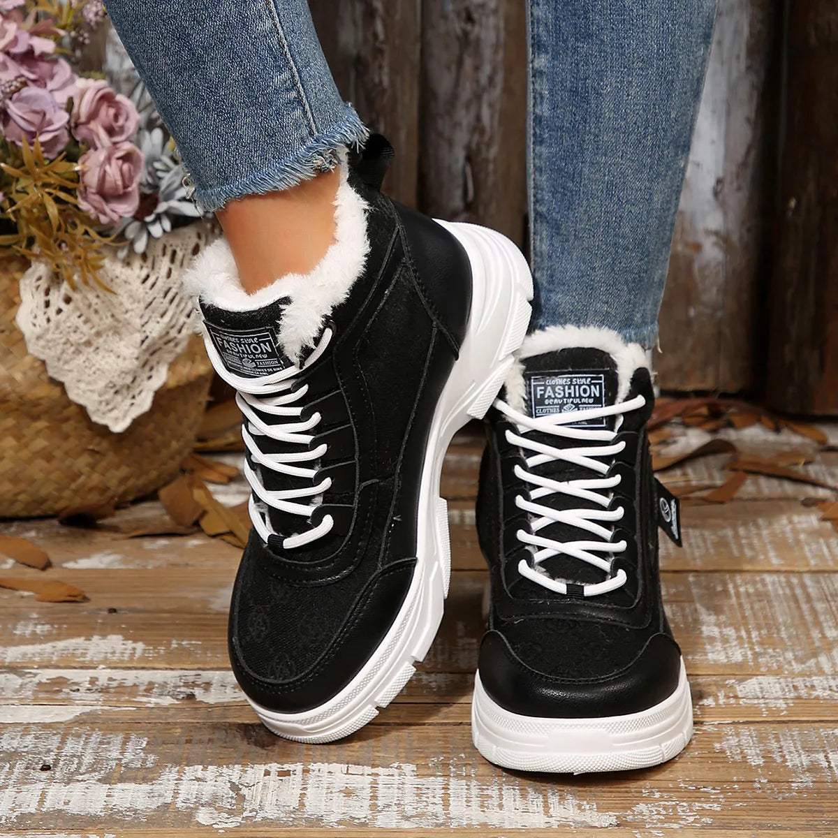 High-Top Platform Chunky Sneaker Boots Lace-Up - Tigbul's Variety Fashion Shop